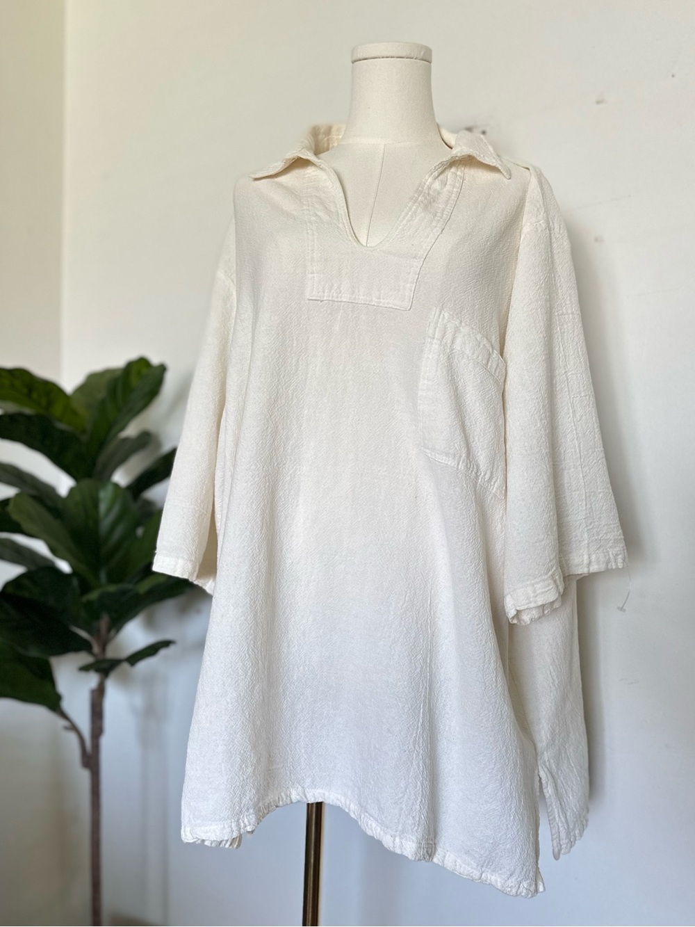 Vintage “Cotton Palms” Resort Wear Lagenlook Gauze Linen Style Tunic Made in USA